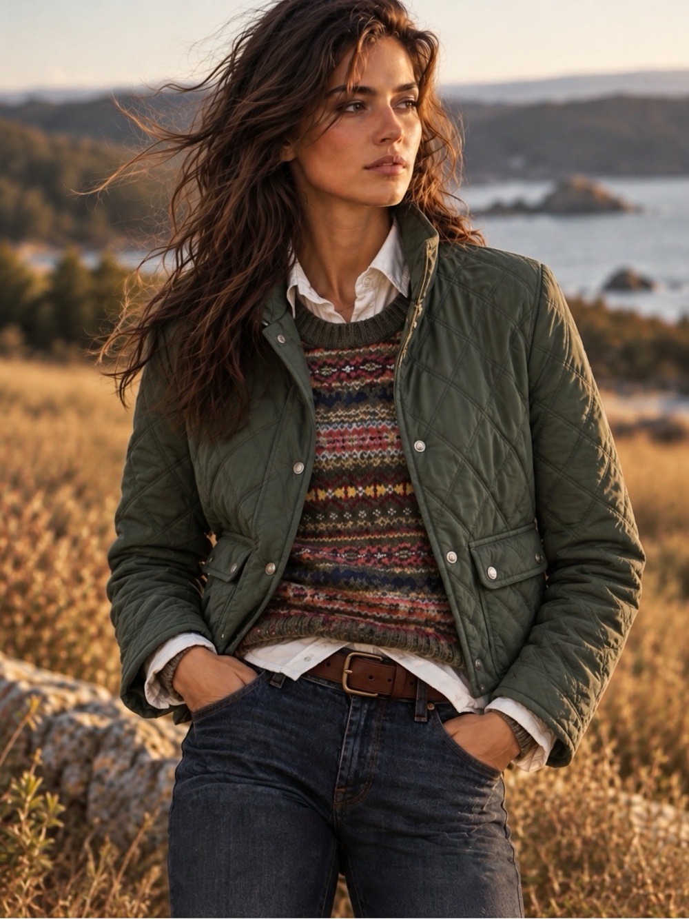 Eddie Bauer Women’s Olive/Hunter Green Quilted Jacket – Size Large